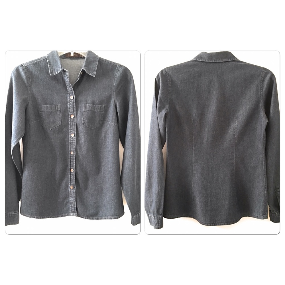 Denim Button Down Blouse Womens Size XS